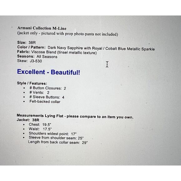 New Armani Collection 38R Sapphire Cobalt Royal Blue Metallic Blazer Suit Jacket - Picture 8 of 12